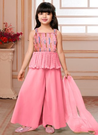 Pink Pure Crepe Palazzo Salwar Suit