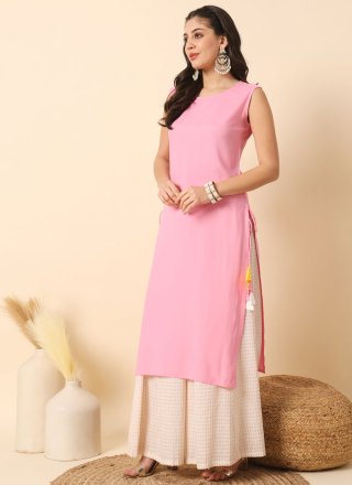 Pink Rayon Casual Kurti