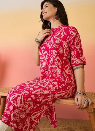 Pink Rayon Casual Kurti with Fancy and Print Work