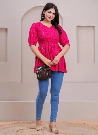 Pink Rayon Casual Kurti with Print Work