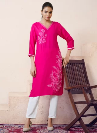 Pink Rayon Designer Kurti