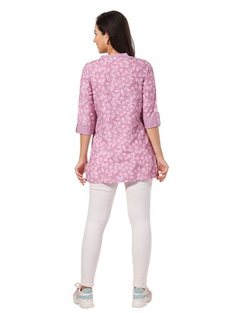 Pink Rayon Designer Kurti with Print Work for Women