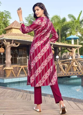 Pink Rayon Digital Print Work Casual Kurti
