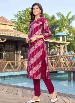 Pink Rayon Digital Print Work Casual Kurti