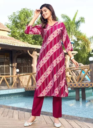 Pink Rayon Digital Print Work Casual Kurti