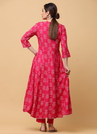 Pink Rayon Embroidered and Print Work Salwar Suit for Ceremonial