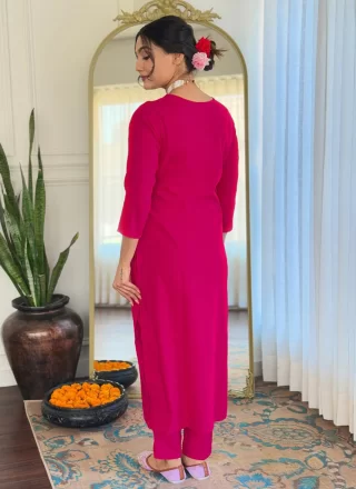 Pink Rayon Embroidered and Print Work Salwar Suit