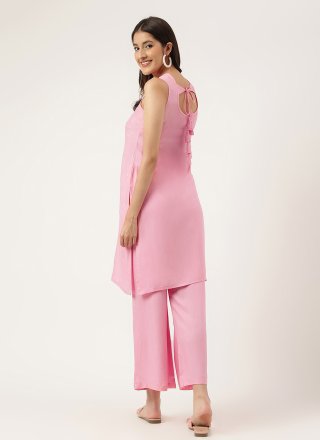 Pink Rayon Embroidered Work Designer Kurti