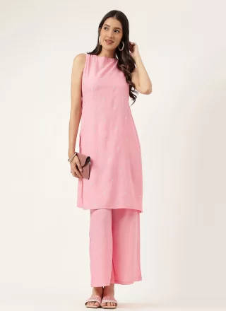 Pink Rayon Embroidered Work Designer Kurti