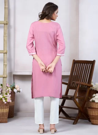 Pink Rayon Embroidered Work Party Wear Kurti