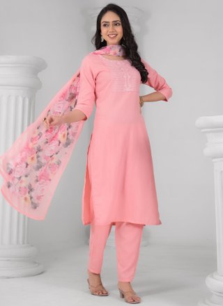 Pink Rayon Embroidered Work Salwar Suit