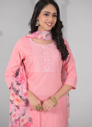 Pink Rayon Embroidered Work Salwar Suit