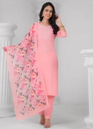 Pink Rayon Embroidered Work Salwar Suit