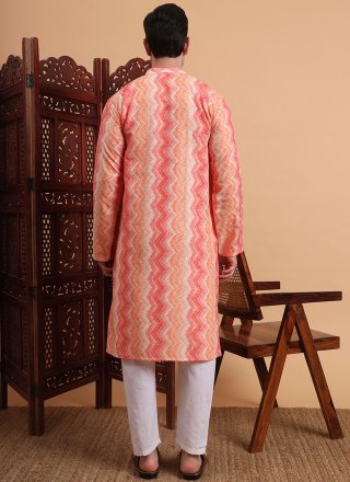 Pink Rayon Kurta Mens Wear with Print Work for Ceremonial