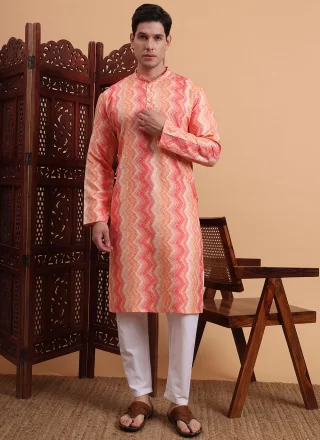 Pink Rayon Kurta Mens Wear with Print Work for Ceremonial