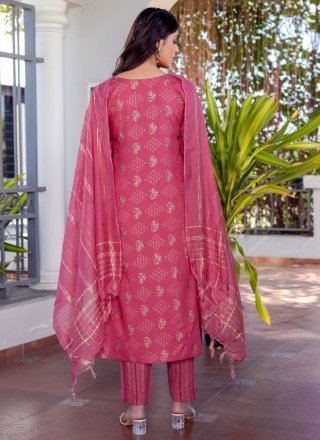 Pink Rayon Pant Style Suit with Print Work for Women