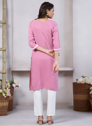 Pink Rayon Party Wear Kurti with Embroidered Work