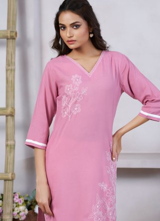 Pink Rayon Party Wear Kurti with Embroidered Work