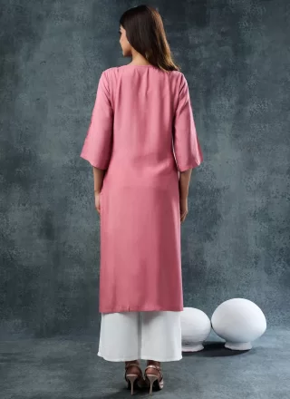 Pink Rayon Party Wear Kurti with Embroidered Work