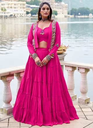 Pink Rayon Plain Work Readymade Lehenga Choli