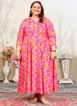 Pink Rayon Print Work Designer Kurti
