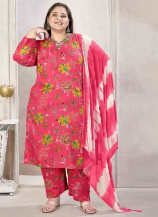 Pink Rayon Print Work Readymade Salwar Suit for Ceremonial