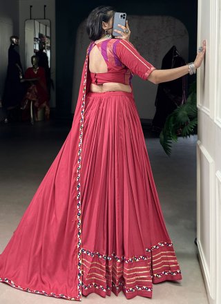 Pink Rayon Readymade Lehenga Choli with Gamthi, Lace and Mirror Work
