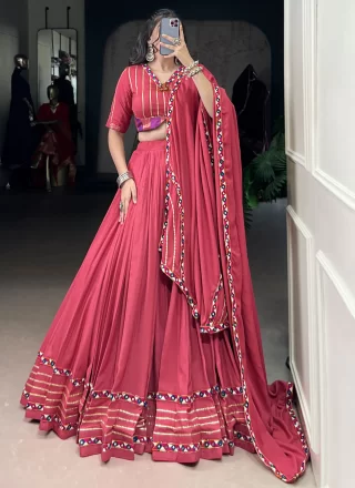 Pink Rayon Readymade Lehenga Choli with Gamthi, Lace and Mirror Work