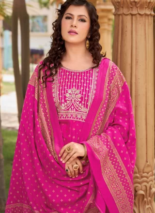 Pink Rayon Salwar Suit with Embroidered, Foil Print and Sequins Work