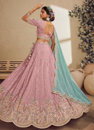 Pink Satin A - Line Lehenga Choli