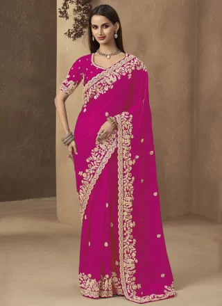 Pink Satin Classic Saree