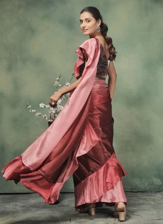 Pink Satin Contemporary Saree