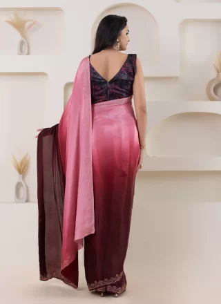 Pink Satin Contemporary Sari