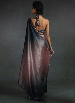 Pink Satin Silk Patch Border and Diamond Work Contemporary Saree