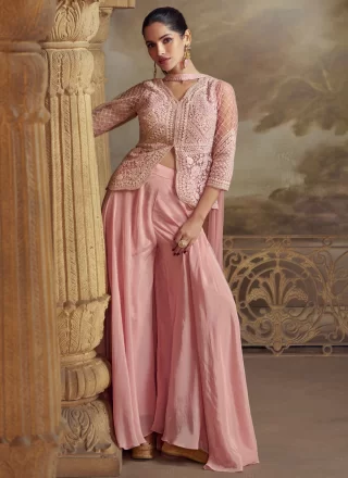 Pink Shimmer Embroidered, Sequins and Zari Work Salwar Suit