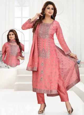 Pink Shimmer Jacquard Work Salwar Suit for Ceremonial