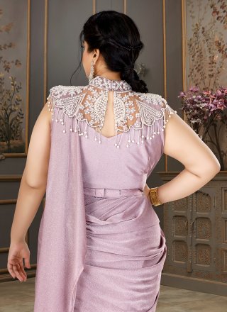 Pink Shimmer Trendy Saree with Embroidered Work for Women