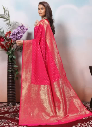 Pink Silk Banarasi Jari and Weaving Work Traditional Saree for Festival