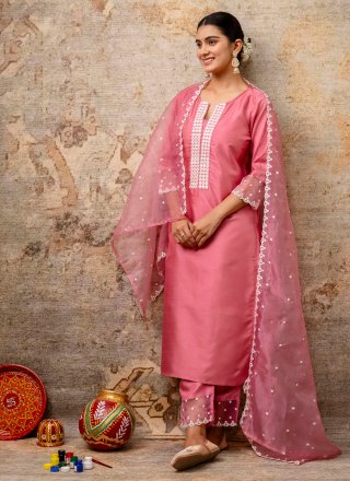 Pink Silk Blend Salwar Suit