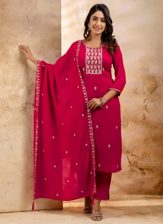 Pink Silk Blend Salwar Suit with Embroidered Work