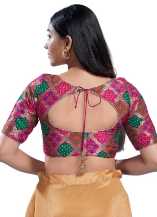 Pink Silk Blouse with Jacquard Work