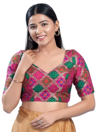Pink Silk Blouse with Jacquard Work