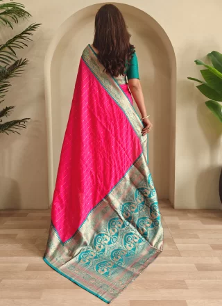 Pink Silk Classic Saree with Weaving Work