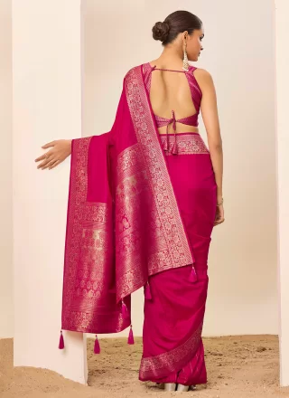 Pink Silk Classic Saree with Woven Work