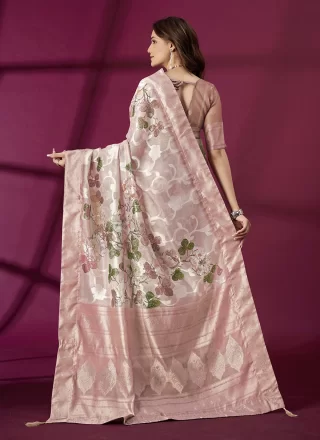 Pink Silk Contemporary Saree with Jacquard and Print Work