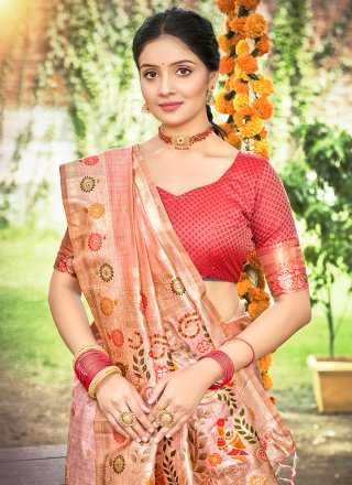 Pink Silk Contemporary Sari with Meena Work for Women