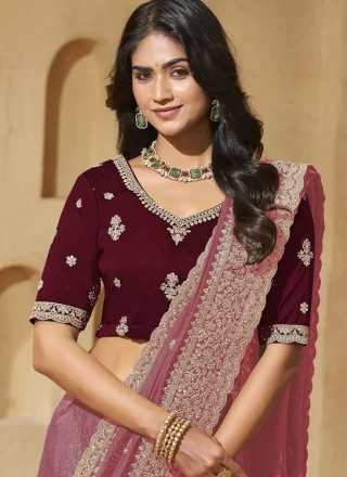 Pink Silk Cord, Diamond, Embroidered and Thread Work Designer Saree