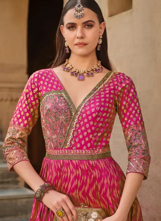 Pink Silk  Designer Gown with Foil Print Work