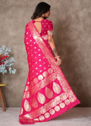 Pink Silk Designer Saree with Weaving Work for Casual