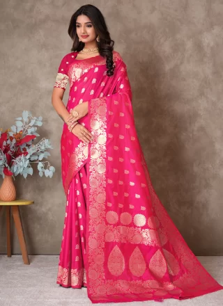 Pink Silk Designer Saree with Weaving Work for Casual